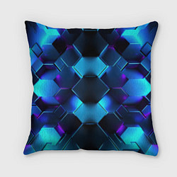 Подушка квадратная Синие неоновые плиты, цвет: 3D-принт