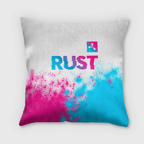 Подушка квадратная Rust neon gradient style: символ сверху / 3D-принт – фото 1