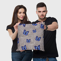 Подушка квадратная Газетные обрывки и синие бабочки, цвет: 3D-принт — фото 2