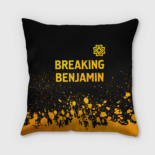 Подушка квадратная Breaking Benjamin - gold gradient: символ сверху / 3D-принт – фото 1