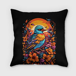 Подушка квадратная Тропическая птица и листья, цвет: 3D-принт