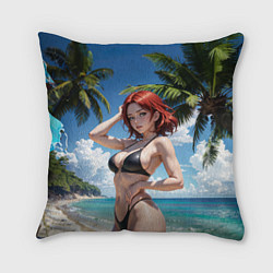 Подушка квадратная Девушка с рыжими волосами на пляже