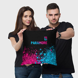 Подушка квадратная Paramore - neon gradient: символ сверху, цвет: 3D-принт — фото 2