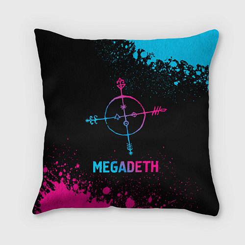 Подушка квадратная Megadeth - neon gradient / 3D-принт – фото 1