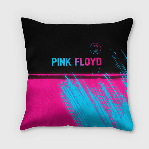 Подушка квадратная Pink Floyd - neon gradient: символ сверху / 3D-принт – фото 1