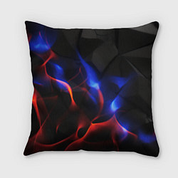 Подушка квадратная Красное и синие свечение от черных плит, цвет: 3D-принт