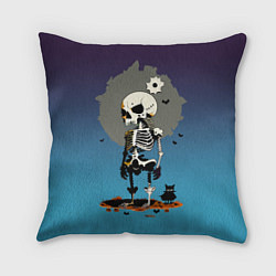 Подушка квадратная Funny skeleton - neural network - halloween, цвет: 3D-принт