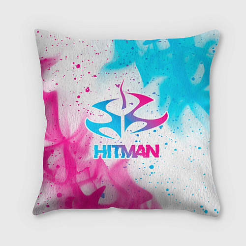 Подушка квадратная Hitman neon gradient style / 3D-принт – фото 1