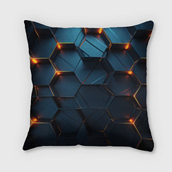 Подушка квадратная Синие объемные плиты с оранжевыми вставками, цвет: 3D-принт