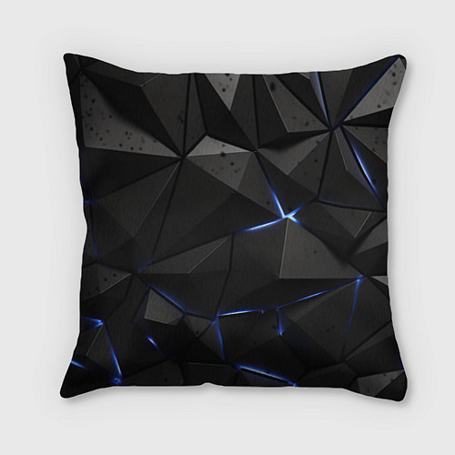 Подушка квадратная Черные плиты с синим свечением / 3D-принт – фото 1