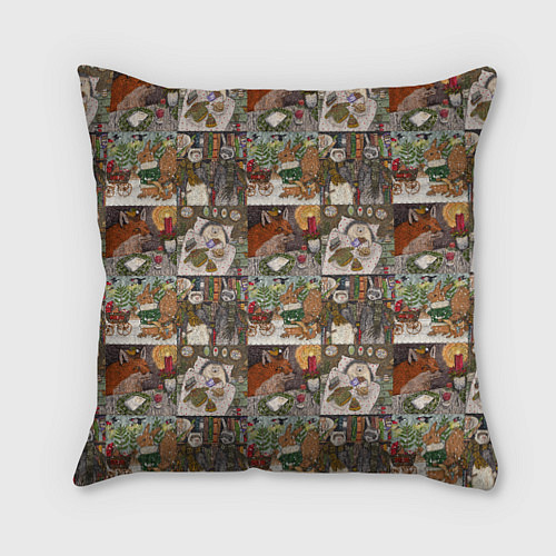 Подушка квадратная Милые иллюстрации коллаж / 3D-принт – фото 1