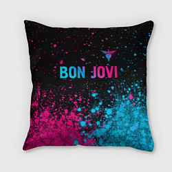 Подушка квадратная Bon Jovi - neon gradient: символ сверху, цвет: 3D-принт