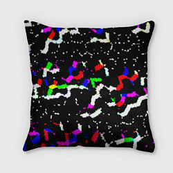 Подушка квадратная Цветные угловатые фигуры на черном, цвет: 3D-принт