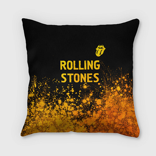 Подушка квадратная Rolling Stones - gold gradient: символ сверху / 3D-принт – фото 1