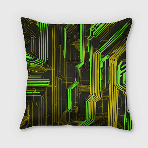 Подушка квадратная Кибер схема зелёная / 3D-принт – фото 1