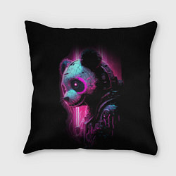 Подушка квадратная Панда киберпанк в фиолетовом свете, цвет: 3D-принт