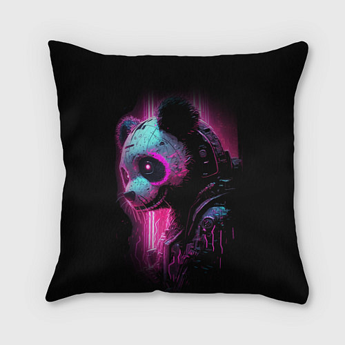 Подушка квадратная Панда киберпанк в фиолетовом свете / 3D-принт – фото 1