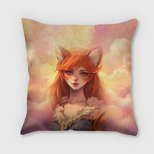 Подушка квадратная Рыжая девушка лисица / 3D-принт – фото 1
