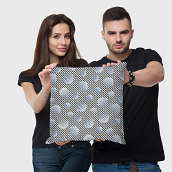 Подушка квадратная Серебристые круги на полосатом фоне, цвет: 3D-принт — фото 2