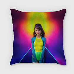 Подушка квадратная Девушка гимнастка в неоновом зале