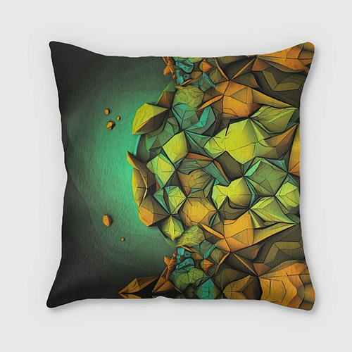 Подушка квадратная Зеленая объемная абстракция / 3D-принт – фото 1