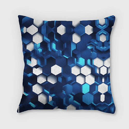 Подушка квадратная Cyber hexagon Blue / 3D-принт – фото 1