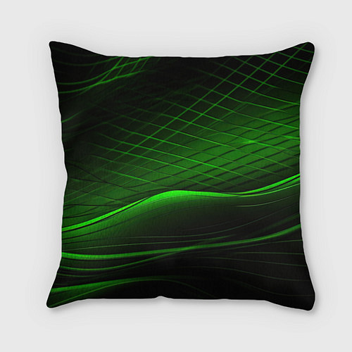 Подушка квадратная Green lines black backgrouns / 3D-принт – фото 1