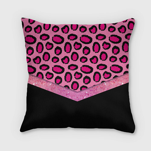 Подушка квадратная Розовый леопард и блестки принт / 3D-принт – фото 1