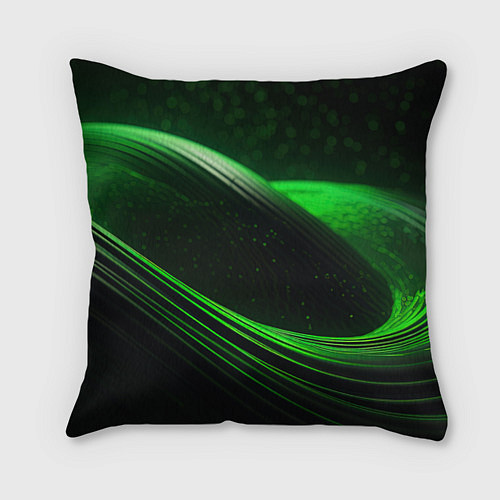 Подушка квадратная Зеленые абстрактные волны / 3D-принт – фото 1