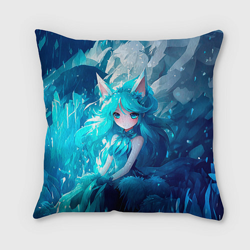 Подушка квадратная Снежная лиса в стиле аниме / 3D-принт – фото 1