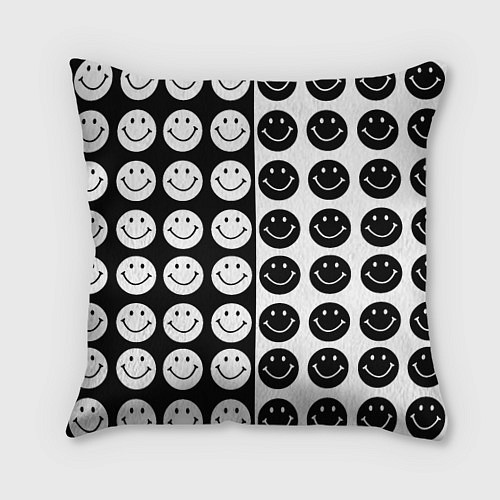 Подушка квадратная Smiley black and white / 3D-принт – фото 1