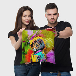 Подушка квадратная Funny lion cub - pop art, цвет: 3D-принт — фото 2