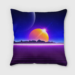 Подушка квадратная Mountains - sun - space - vaporwave, цвет: 3D-принт