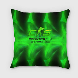 Подушка квадратная Counter strike 2 green logo, цвет: 3D-принт