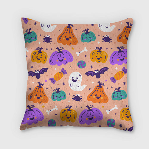 Подушка квадратная Halloween - pumpkins and ghosts / 3D-принт – фото 1