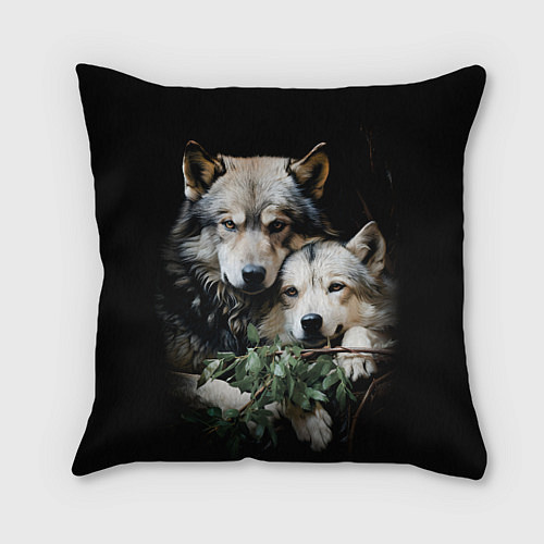 Подушка квадратная Волчица с маленьким волчонком / 3D-принт – фото 1