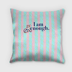 Подушка квадратная I am Kenough - фраза и костюм Кена в полоску, цвет: 3D-принт