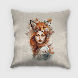 Подушка квадратная Осенний портрет девушка-лиса, цвет: 3D-принт