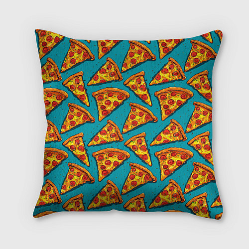 Подушка квадратная Кусочки пиццы на синем фоне / 3D-принт – фото 1