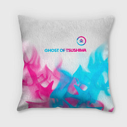 Подушка квадратная Ghost of Tsushima neon gradient style: символ свер, цвет: 3D-принт