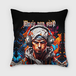 Подушка квадратная Граффити парень в наушниках music non stop, цвет: 3D-принт