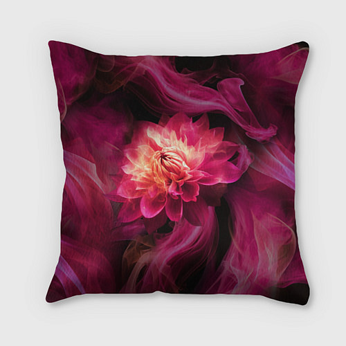 Подушка квадратная Розовый цветок в огне - нейросеть / 3D-принт – фото 1