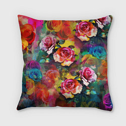 Подушка квадратная Паттерн с розами - яркие цвета, цвет: 3D-принт