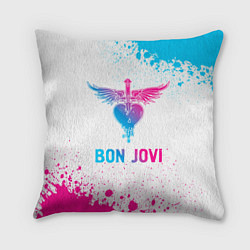Подушка квадратная Bon Jovi neon gradient style, цвет: 3D-принт