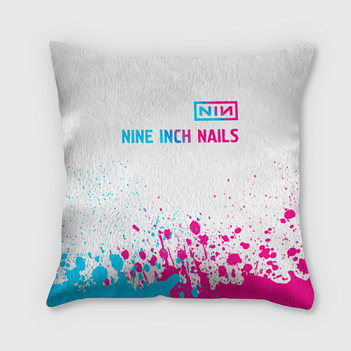 Подушка квадратная Nine Inch Nails neon gradient style: символ сверху / 3D-принт – фото 1