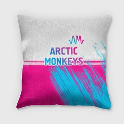 Подушка квадратная Arctic Monkeys neon gradient style: символ сверху, цвет: 3D-принт