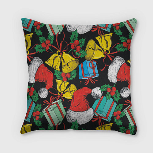 Подушка квадратная Узор с рождественскими колокольчиками / 3D-принт – фото 1