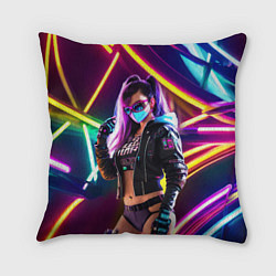 Подушка квадратная Cool girl - cyberpunk - neon glow, цвет: 3D-принт