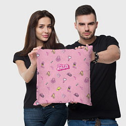 Подушка квадратная Лиза - в стиле барби: аксессуары на розовом паттер, цвет: 3D-принт — фото 2