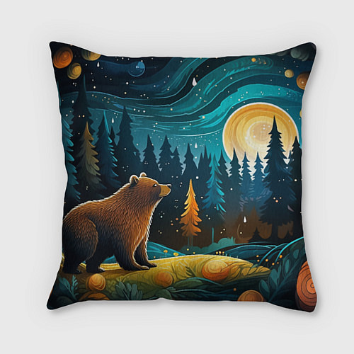 Подушка квадратная Хозяин тайги: медведь в лесу / 3D-принт – фото 1